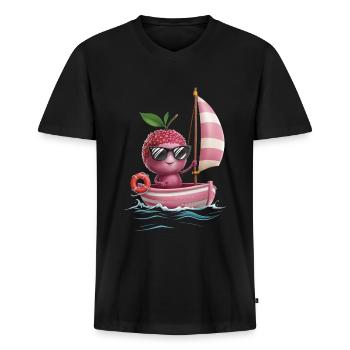Frucht Litschi Bootfahren Geschenk - Männer Premium Bio T-Shirt mit V-Ausschnitt - Schwarz - Vorne - Nico (187cm)