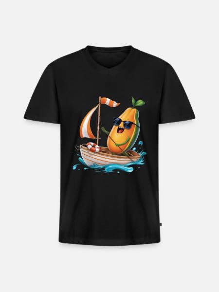 Frucht Papaya Bootfahren Geschenk - Männer Premium Bio T-Shirt mit V-Ausschnitt - Schwarz