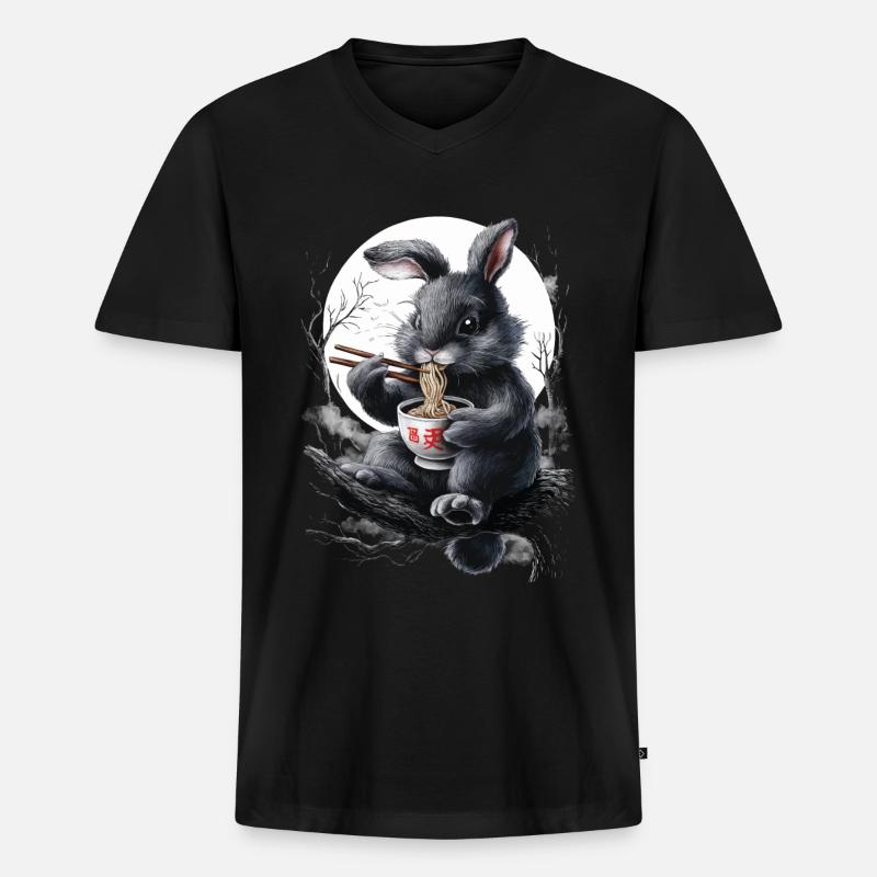 Hase - Männer Premium Bio T-Shirt mit V-Ausschnitt - Schwarz