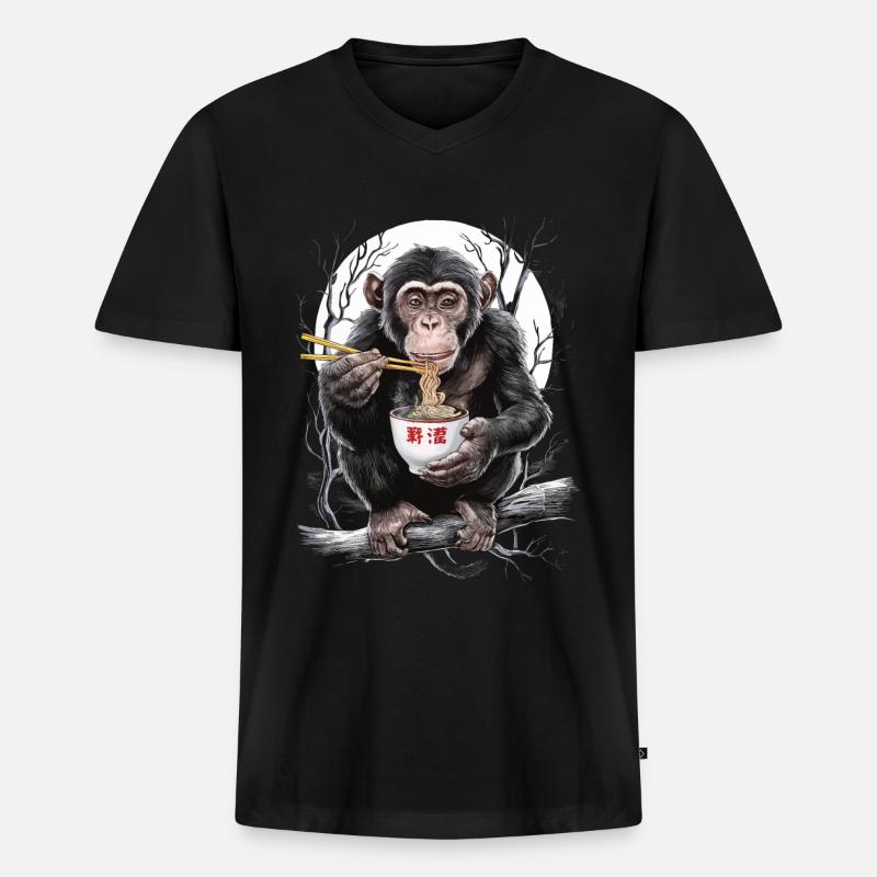 Schimpanse - Männer Premium Bio T-Shirt mit V-Ausschnitt - Schwarz