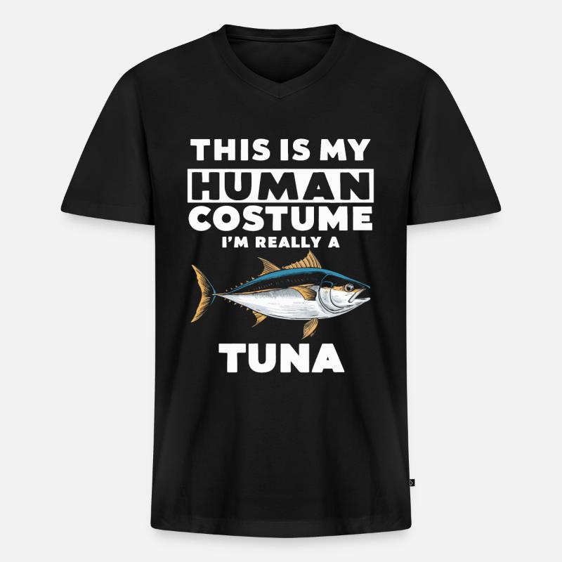 Thunfisch - Männer Premium Bio T-Shirt mit V-Ausschnitt - Schwarz