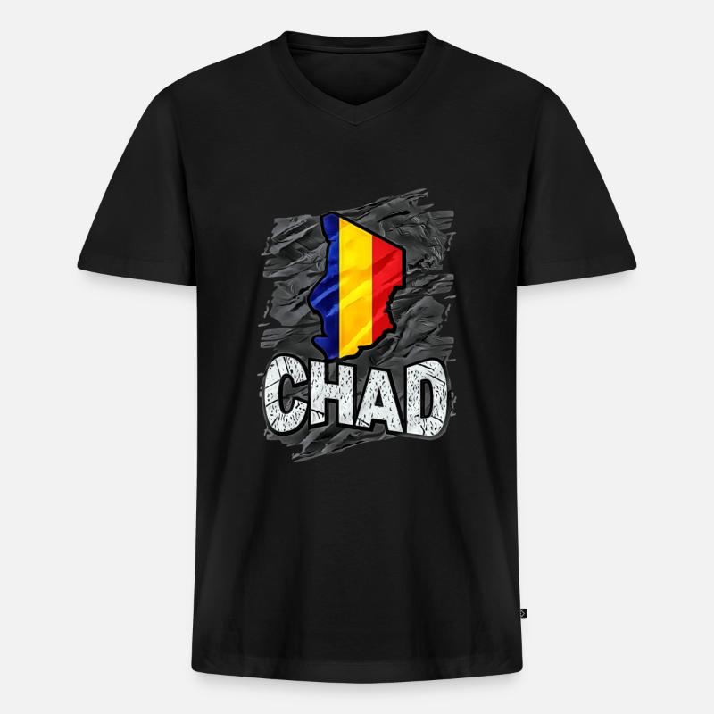 Tschad - Männer Premium Bio T-Shirt mit V-Ausschnitt - Schwarz