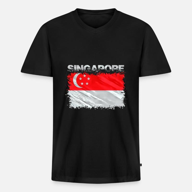 Singapur - Männer Premium Bio T-Shirt mit V-Ausschnitt - Schwarz
