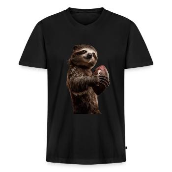Faultier - Männer Premium Bio T-Shirt mit V-Ausschnitt - Schwarz - Vorne - Nico (187cm)