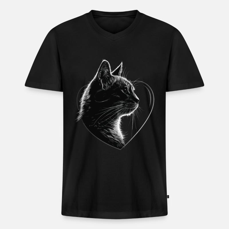 Katze - Männer Premium Bio T-Shirt mit V-Ausschnitt - Schwarz