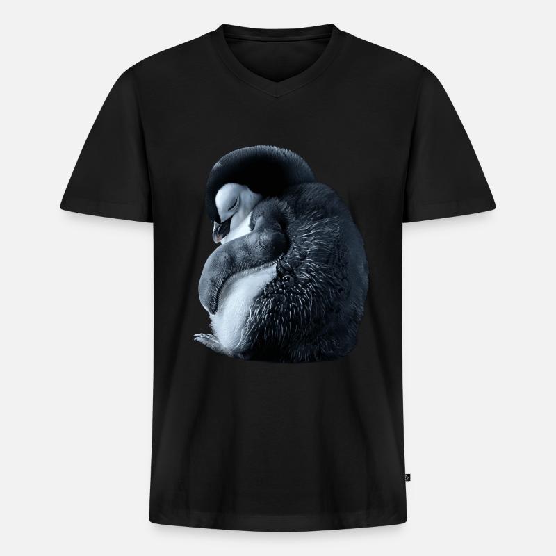 Pinguin - Männer Premium Bio T-Shirt mit V-Ausschnitt - Schwarz