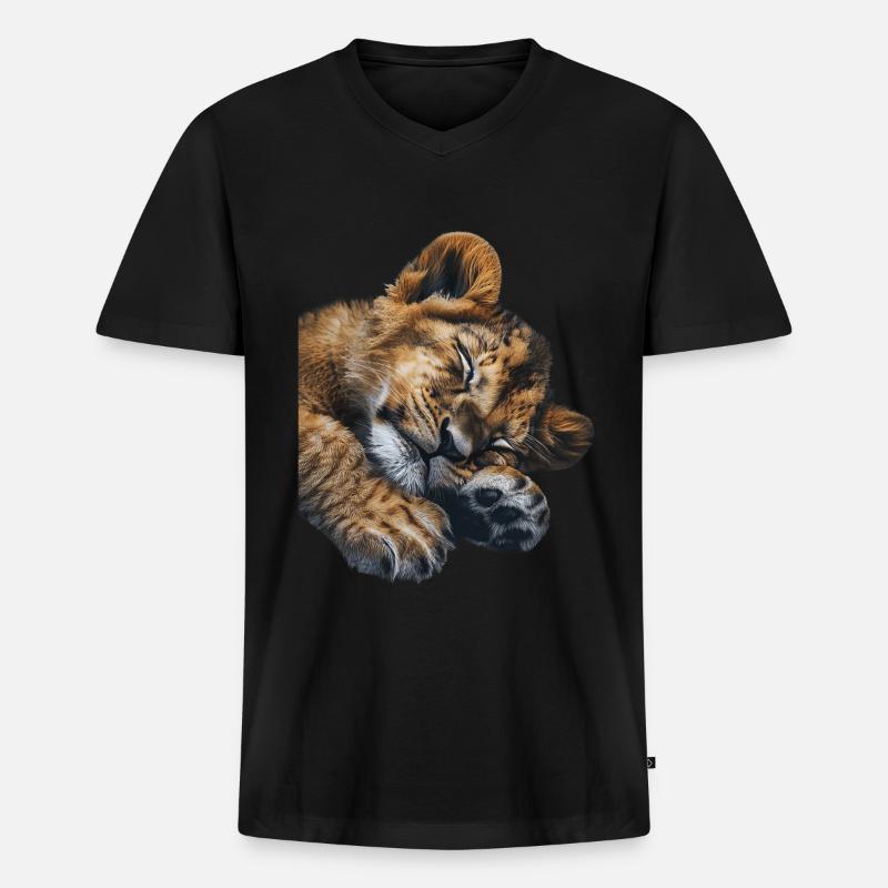 Löwe - Männer Premium Bio T-Shirt mit V-Ausschnitt - Schwarz