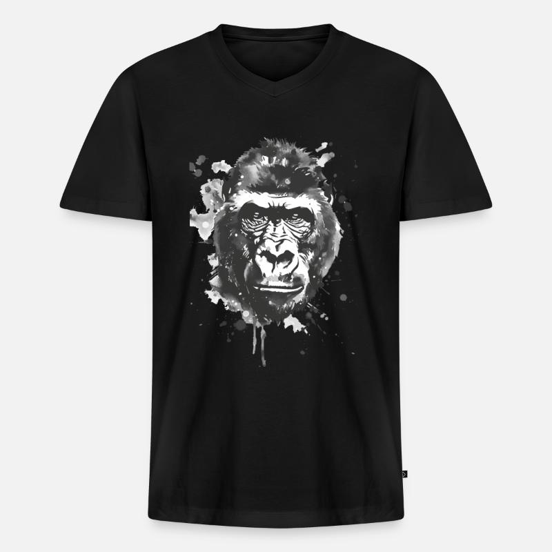 Gorilla - Männer Premium Bio T-Shirt mit V-Ausschnitt - Schwarz