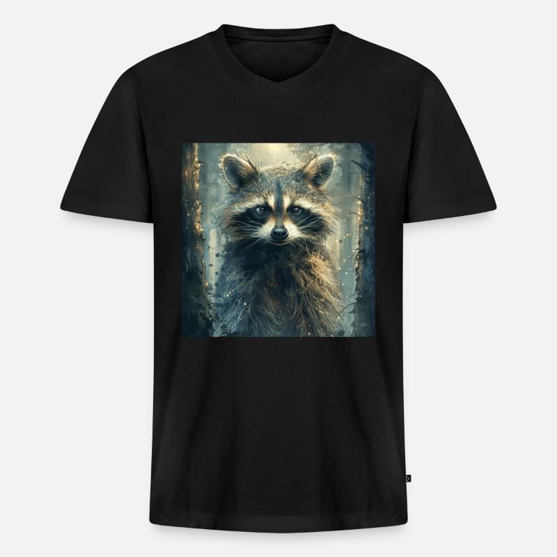 Waschbär - Männer Premium Bio T-Shirt mit V-Ausschnitt - Schwarz