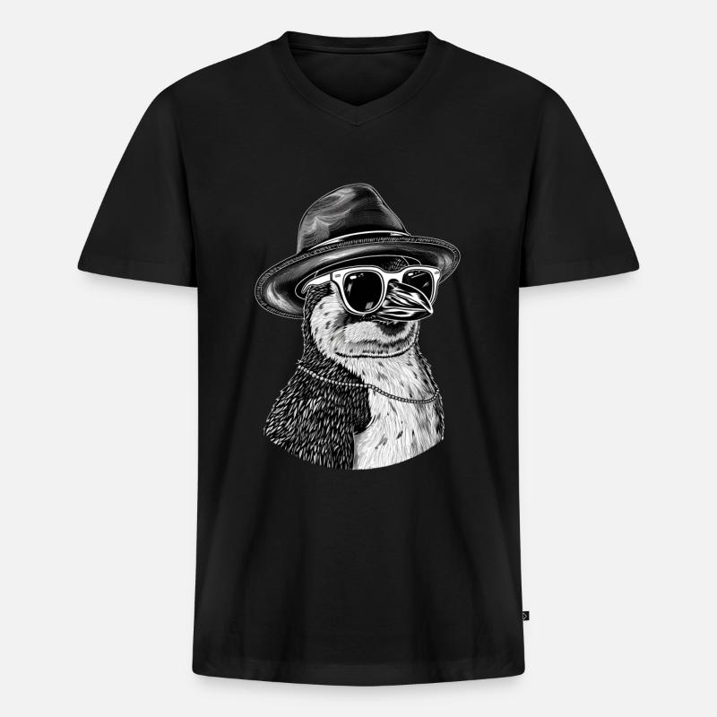 Pinguin - Männer Premium Bio T-Shirt mit V-Ausschnitt - Schwarz