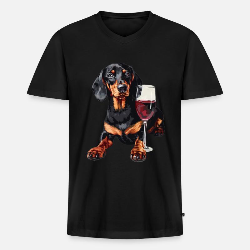 Dackel - Männer Premium Bio T-Shirt mit V-Ausschnitt - Schwarz
