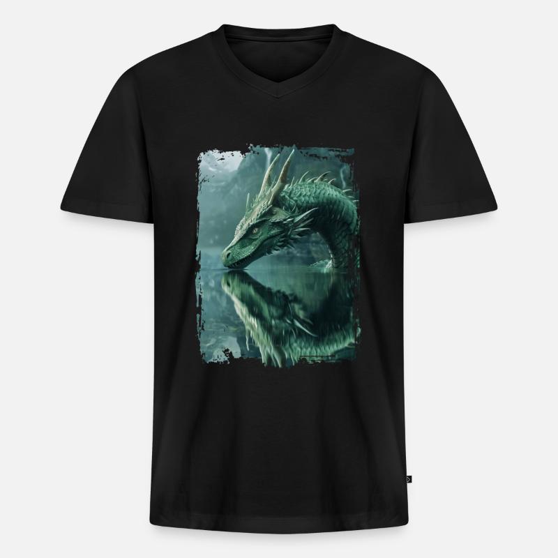 Drachen - Männer Premium Bio T-Shirt mit V-Ausschnitt - Schwarz
