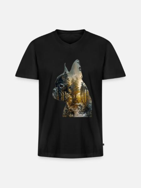 Fransk bulldog - Premium økologisk T-shirt med V-hals til mænd - sort