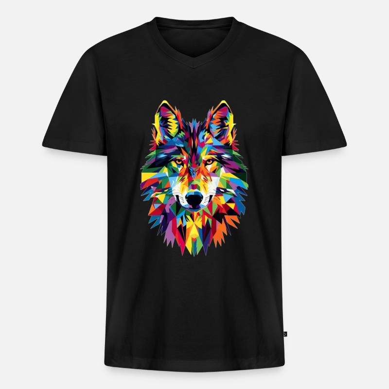 Wolf - Männer Premium Bio T-Shirt mit V-Ausschnitt - Schwarz