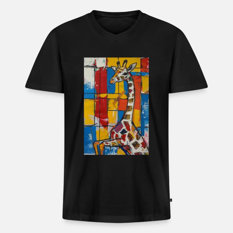 Giraffe - Männer Premium Bio T-Shirt mit V-Ausschnitt - Schwarz