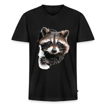 Waschbär - Männer Premium Bio T-Shirt mit V-Ausschnitt - Schwarz - Vorne - Nico (187cm)