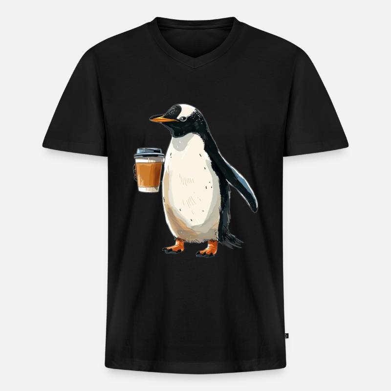 Pinguin - Männer Premium Bio T-Shirt mit V-Ausschnitt - Schwarz