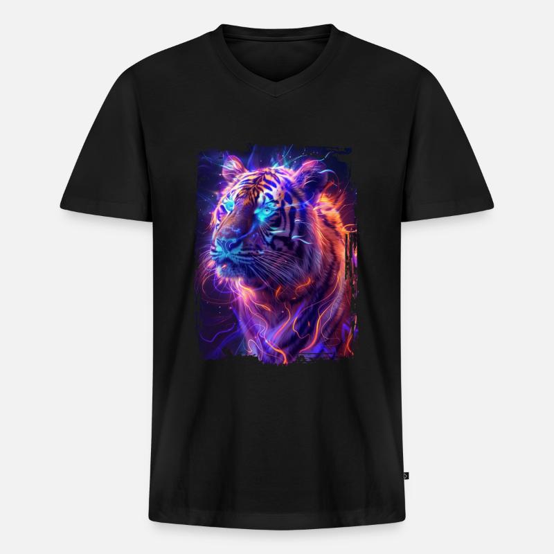 Tiger - Männer Premium Bio T-Shirt mit V-Ausschnitt - Schwarz