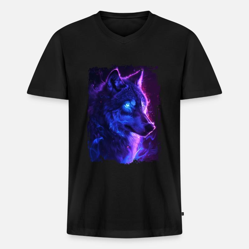Wolf - Männer Premium Bio T-Shirt mit V-Ausschnitt - Schwarz