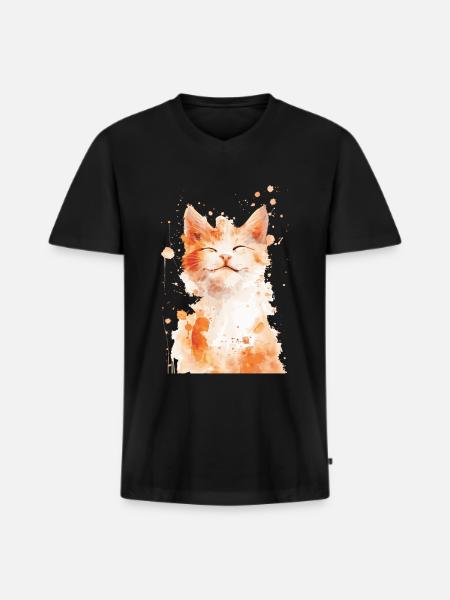 Kat - Premium økologisk T-shirt med V-hals til mænd - sort