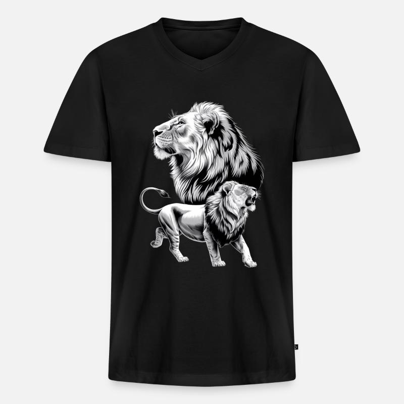 Löwe - Männer Premium Bio T-Shirt mit V-Ausschnitt - Schwarz
