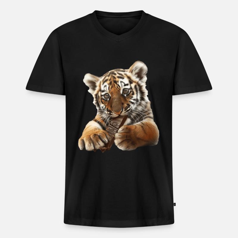 Tiger - Männer Premium Bio T-Shirt mit V-Ausschnitt - Schwarz