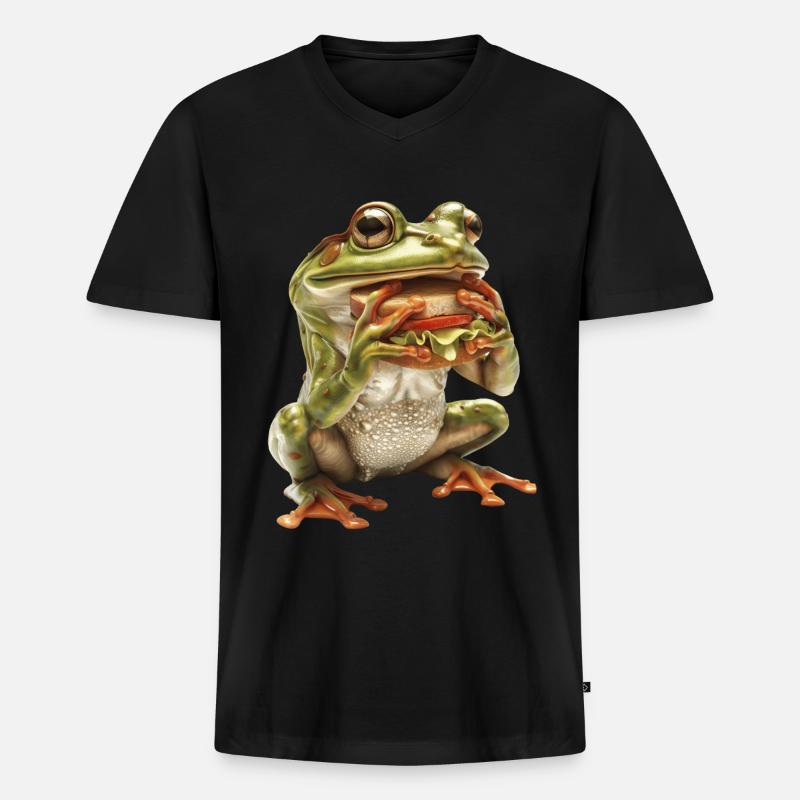 Frosch - Männer Premium Bio T-Shirt mit V-Ausschnitt - Schwarz