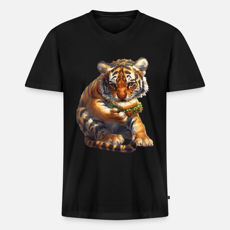 Tiger - Männer Premium Bio T-Shirt mit V-Ausschnitt - Schwarz