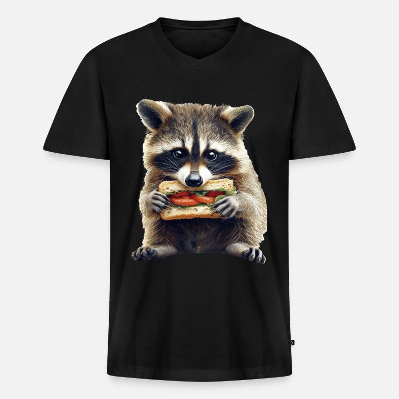 Waschbär - Männer Premium Bio T-Shirt mit V-Ausschnitt - Schwarz
