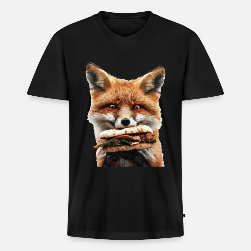 Fuchs - Männer Premium Bio T-Shirt mit V-Ausschnitt - Schwarz