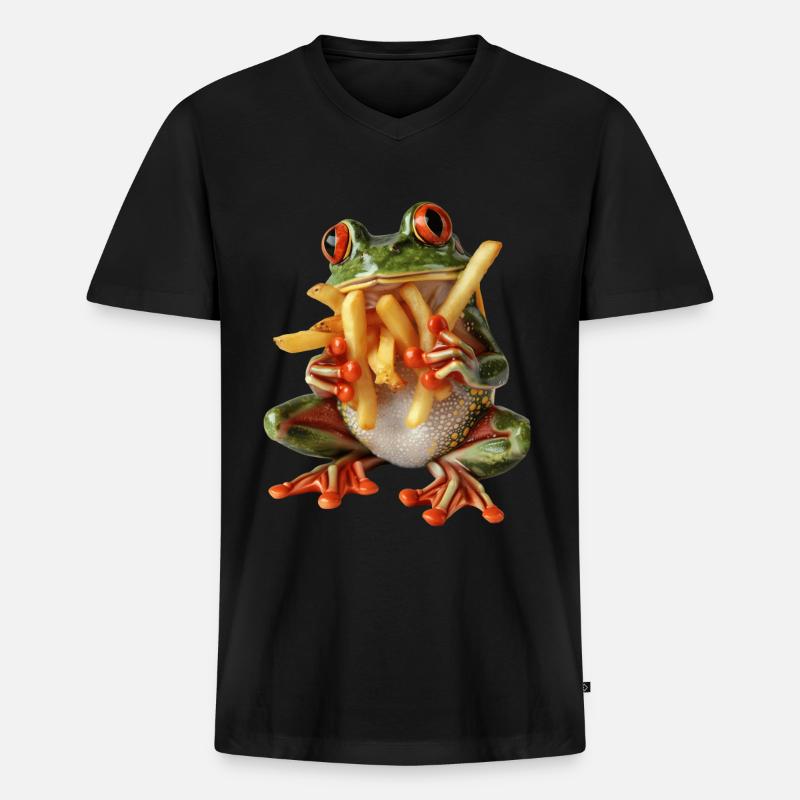 Frosch - Männer Premium Bio T-Shirt mit V-Ausschnitt - Schwarz