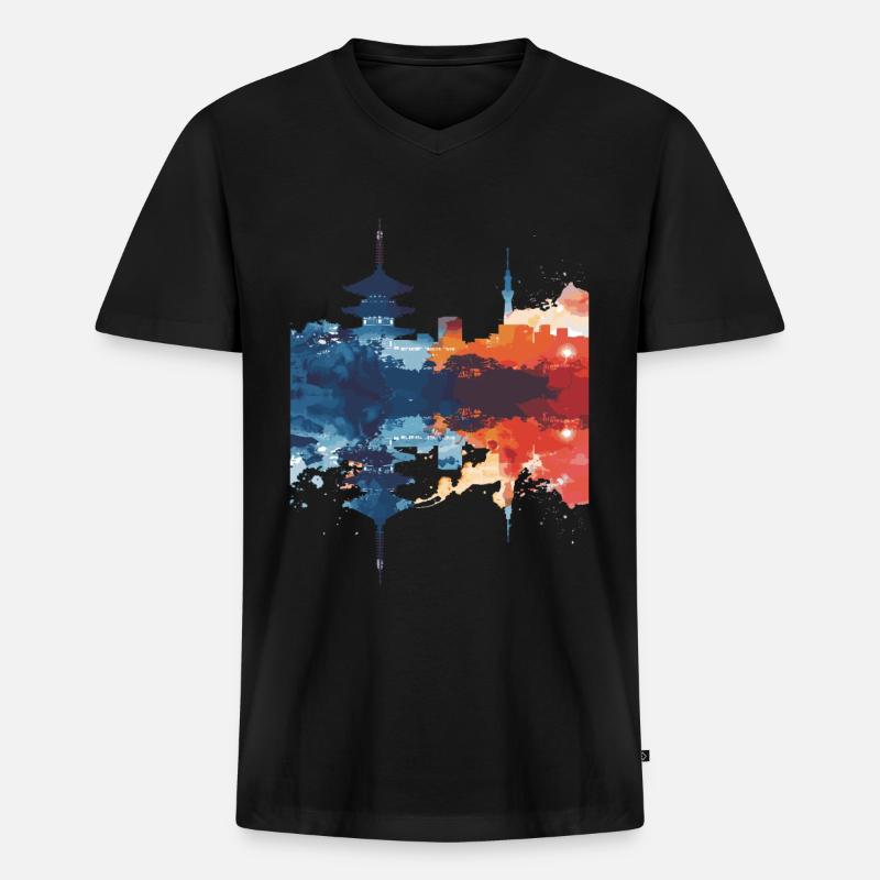 Hakodate - Männer Premium Bio T-Shirt mit V-Ausschnitt - Schwarz