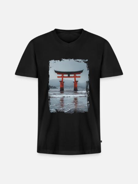 Japan - Men's Premium Organic T-shirt with V-neck - black