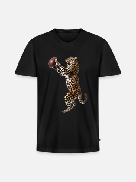 Leopard Football - Men's Premium Organic T-shirt with V-neck - black