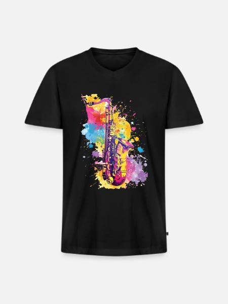Saxophone - Men's Premium Organic T-shirt with V-neck - black