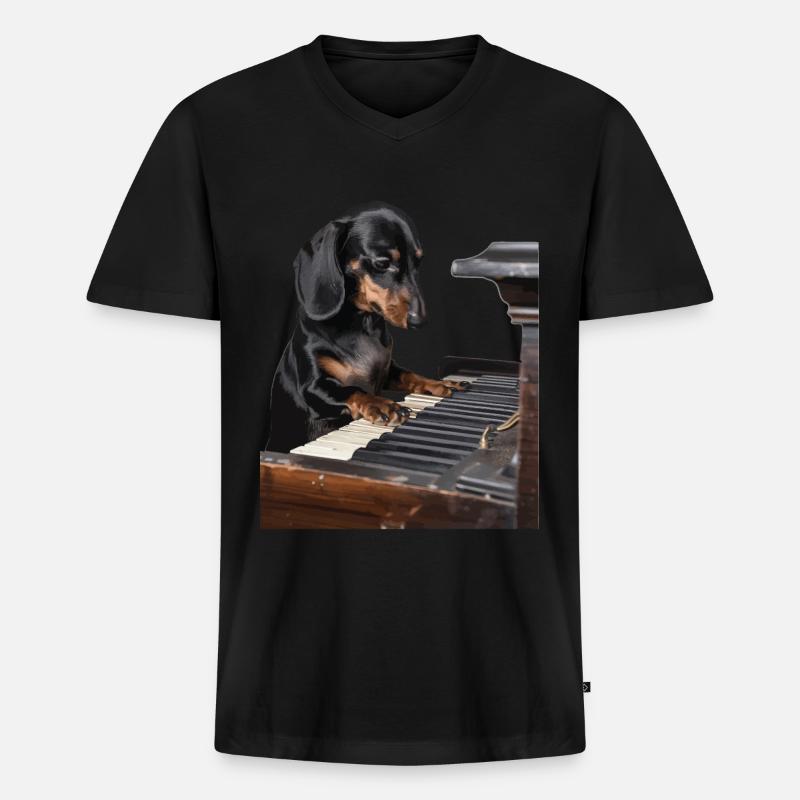 Dackel - Männer Premium Bio T-Shirt mit V-Ausschnitt - Schwarz