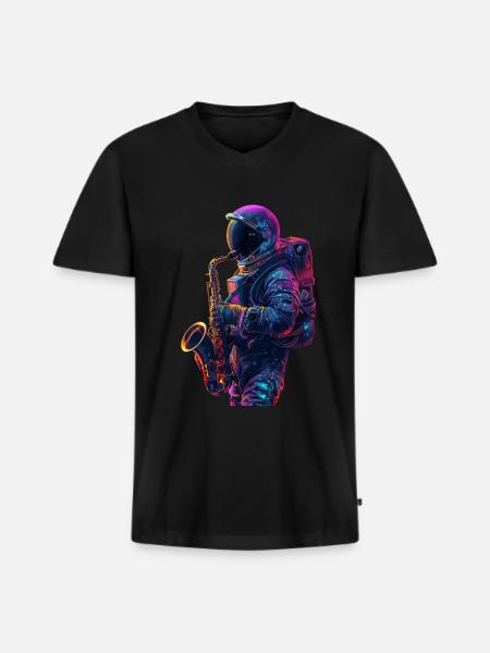 Saxophone astronaute - T-shirt encolure en V Premium bio Homme - noir