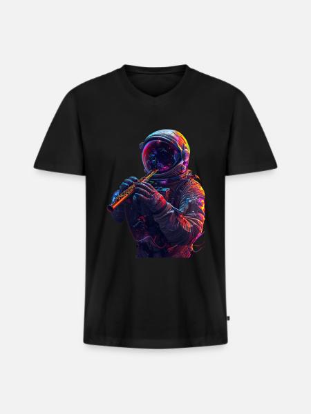 Astronaut Flute - Men's Premium Organic T-shirt with V-neck - black