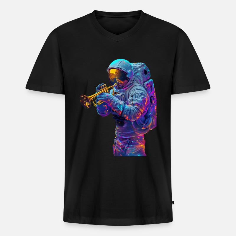Astronaut Trompete - Männer Premium Bio T-Shirt mit V-Ausschnitt - Schwarz