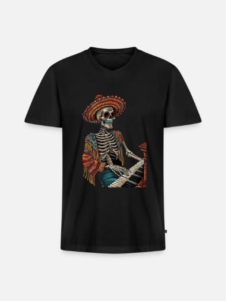 Piano Mexican Skeleton - Men's Premium Organic T-shirt with V-neck - black