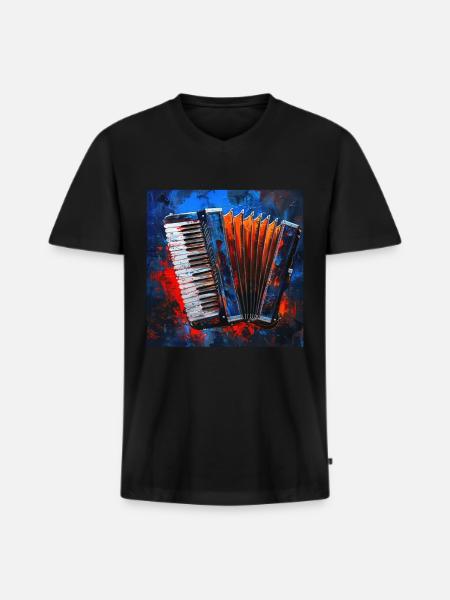 Accordéon - T-shirt encolure en V Premium bio Homme - noir