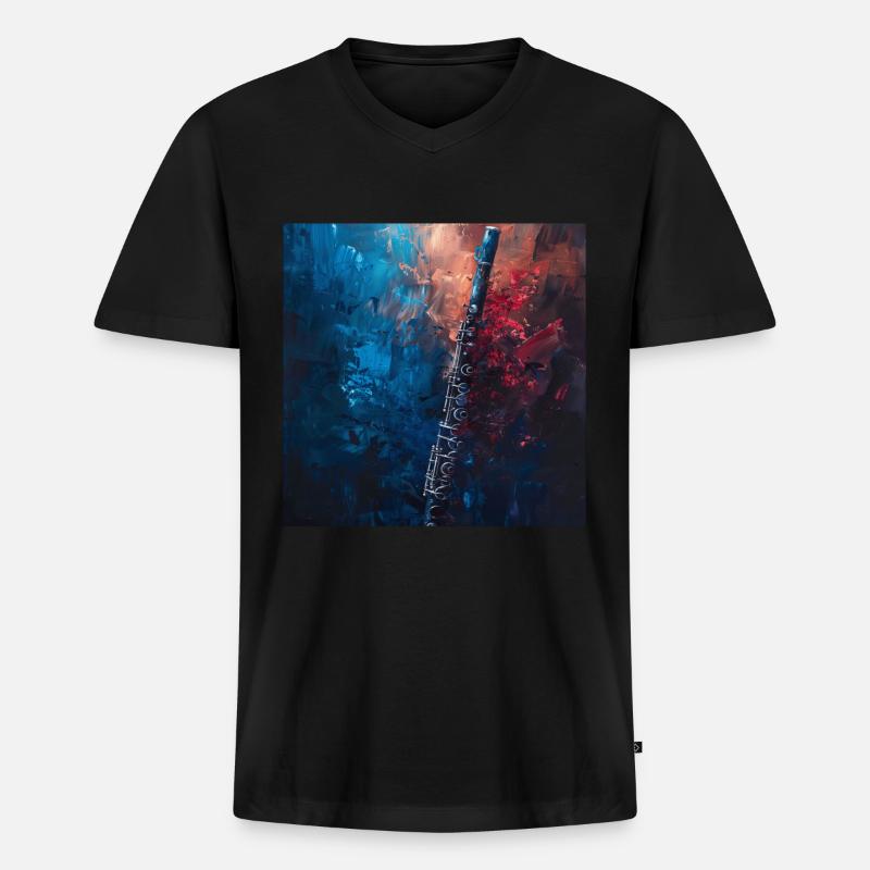 Flöte - Männer Premium Bio T-Shirt mit V-Ausschnitt - Schwarz