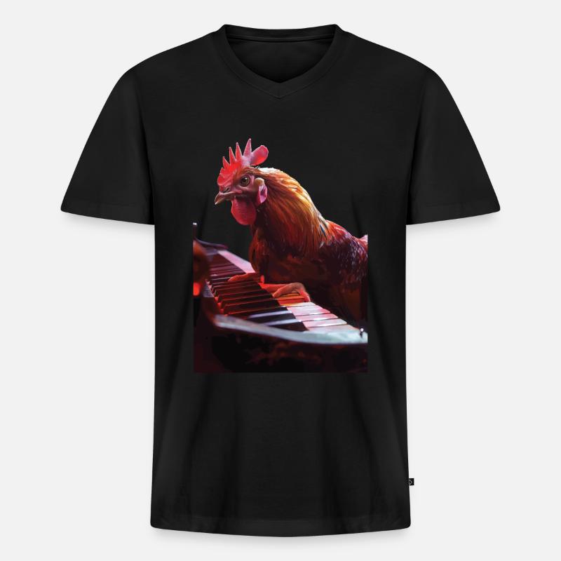 Hahn Klavier - Männer Premium Bio T-Shirt mit V-Ausschnitt - Schwarz
