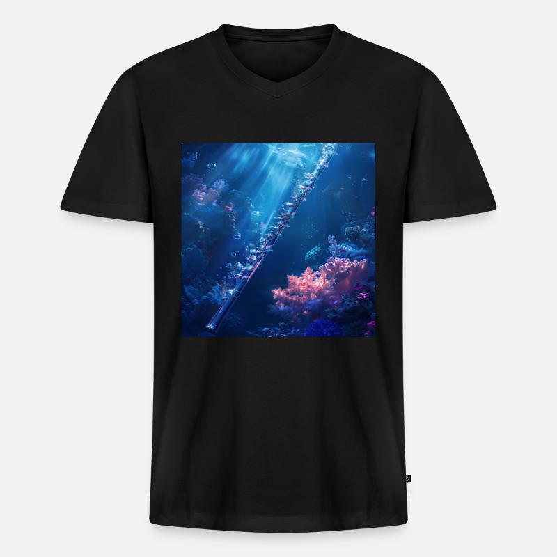 Querflöte - Männer Premium Bio T-Shirt mit V-Ausschnitt - Schwarz