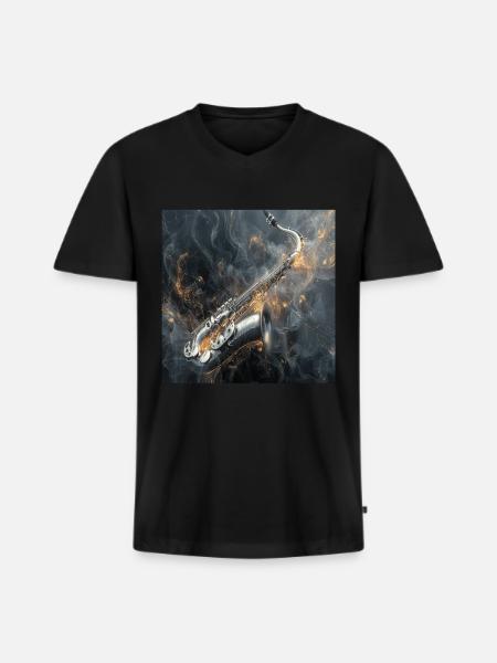 Saxophon - Männer Premium Bio T-Shirt mit V-Ausschnitt - Schwarz