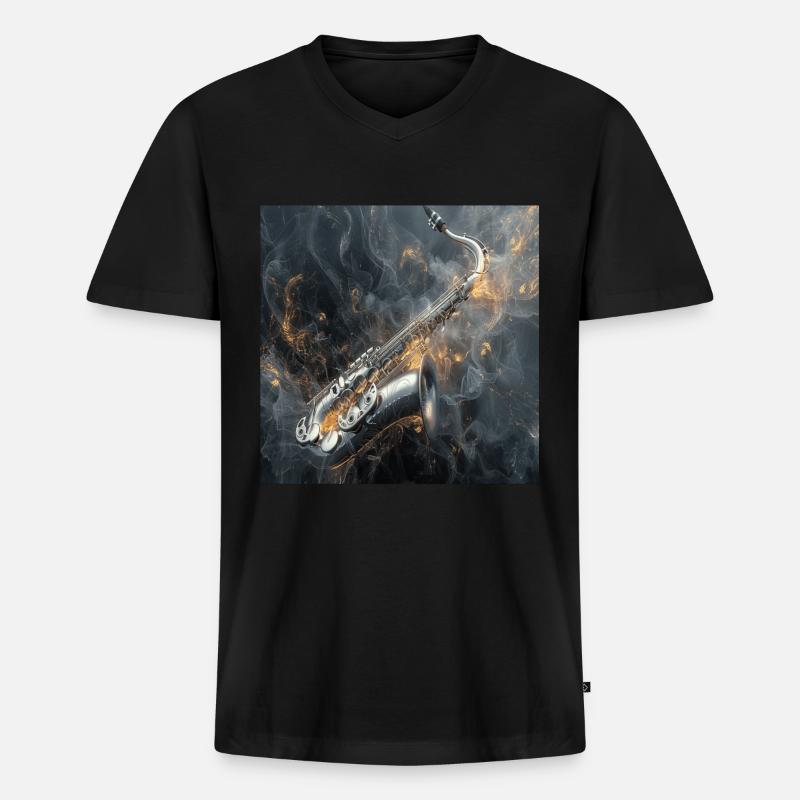 Saxophon - Männer Premium Bio T-Shirt mit V-Ausschnitt - Schwarz