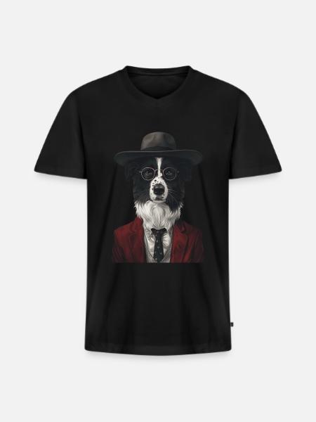 Border Collie - Männer Premium Bio T-Shirt mit V-Ausschnitt - Schwarz