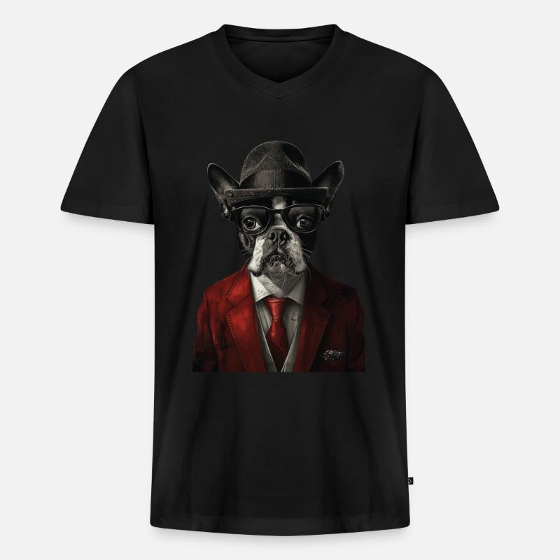 Boston Terrier - Männer Premium Bio T-Shirt mit V-Ausschnitt - Schwarz