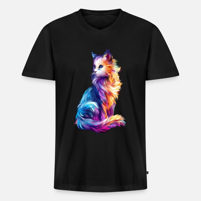 Katze - Männer Premium Bio T-Shirt mit V-Ausschnitt - Schwarz