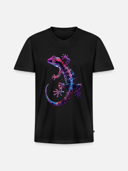 Gecko - Männer Premium Bio T-Shirt mit V-Ausschnitt - Schwarz